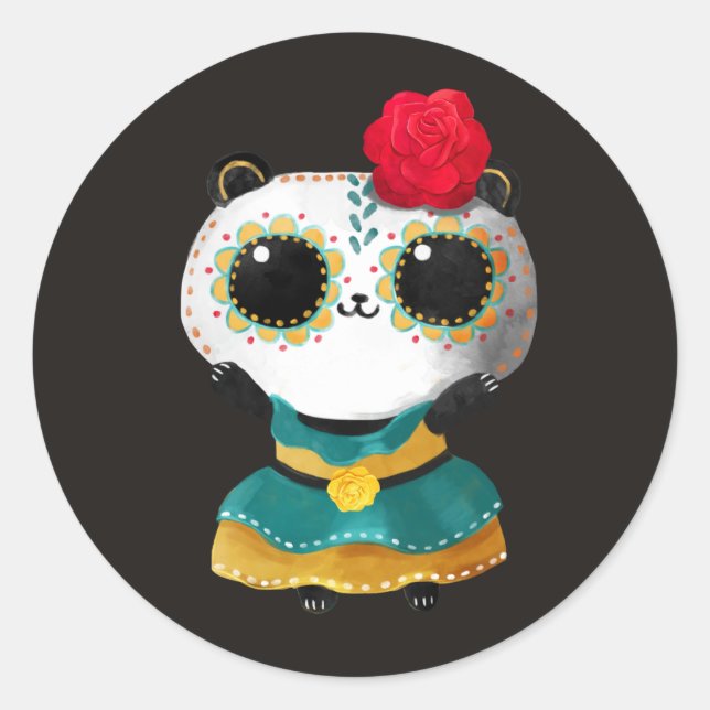 Adesivo Dia De Los Muertos Cute Panda Bear Vestido Mexican (Frente)