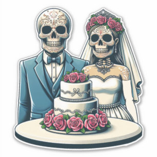 Adesivo dia de morto Art Skeleton Noiva e Casamento de noi