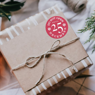 Adesivo Dia de Natal Não Abra Vermelho de 25 de dezembro