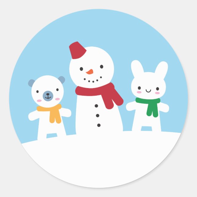 Adesivo Dia de Neve Kawaii com Coelho e Urso (Frente)