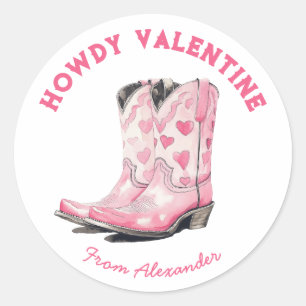 Adesivo Dia de os namorados de Howdy Boot Cowboy Rosa-Cor-