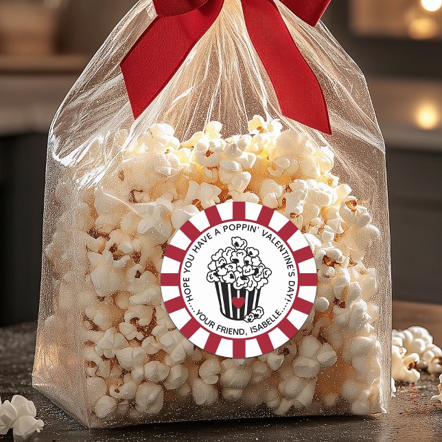 Adesivo Dia de os namorados de Poppin Moderno (Modern Poppin' Valentine's Day Classic Round Sticker For Kids)