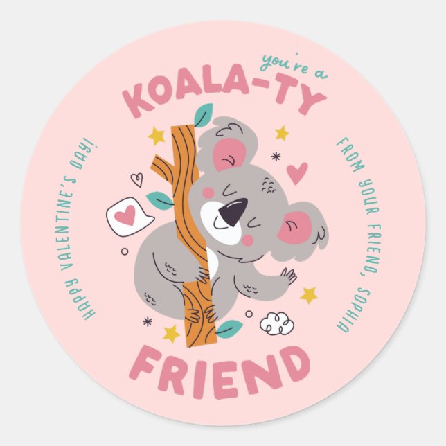 Adesivo Dia de os namorados de sala de aula de Koala Kid (Frente)