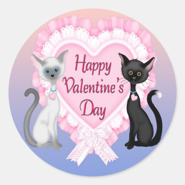 Adesivo Dia de os namorados Gatos Redondos De Envelope (Frente)