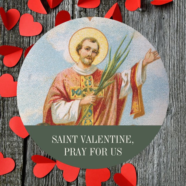 Adesivo Dia de os namorados Santo de oração católica (Religious Christian Catholic St Valentine Prayer Saint Valentine's Day Classic Round Sticker)