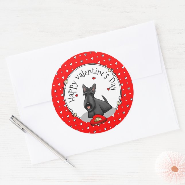 Adesivo Dia de os namorados (vermelho) Scottie Dog (preto) (Envelope)