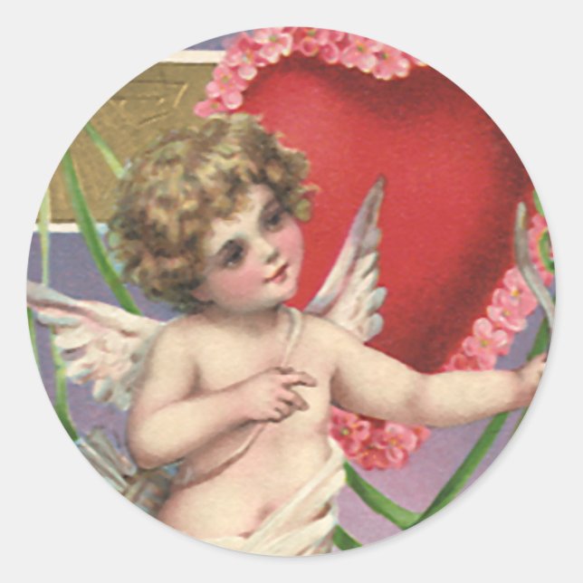 Adesivo Dia de os namorados Vitoriano Cupido com Coração (Frente)