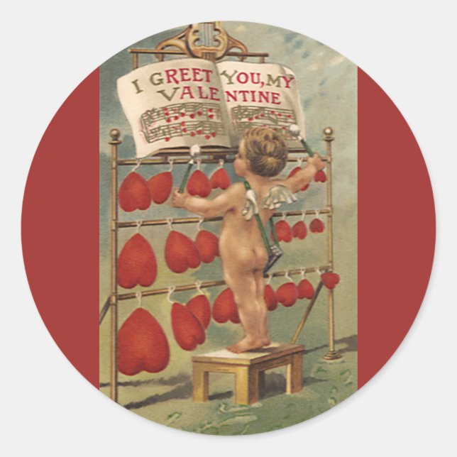 Adesivo Dia de os namorados Vitoriano, Cupido e Corações (Frente)
