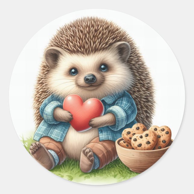 Adesivo Dia de os namorados Whimsical Hedgehog Heart Cooki (Frente)