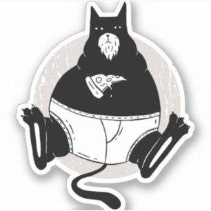 Adesivo Dia de os pais Engraçado Pai Gato Comendo Pizza C