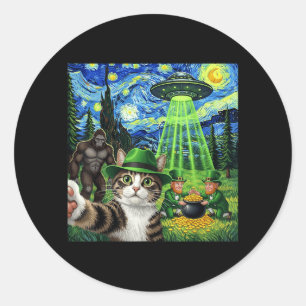Adesivo Dia de São Patrício Bigfoot Leprechaun Gato OVNI E