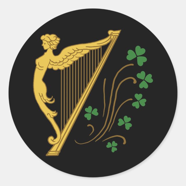 Adesivo Dia de São Patrício Dourado Harp e Shamrocks (Frente)