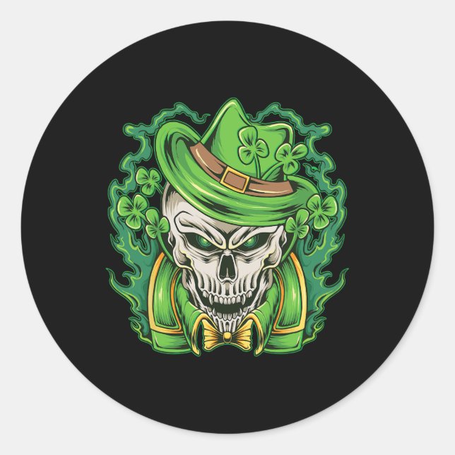 Adesivo Dia de São Patrício Leprechaun Skull Shamrock (Frente)