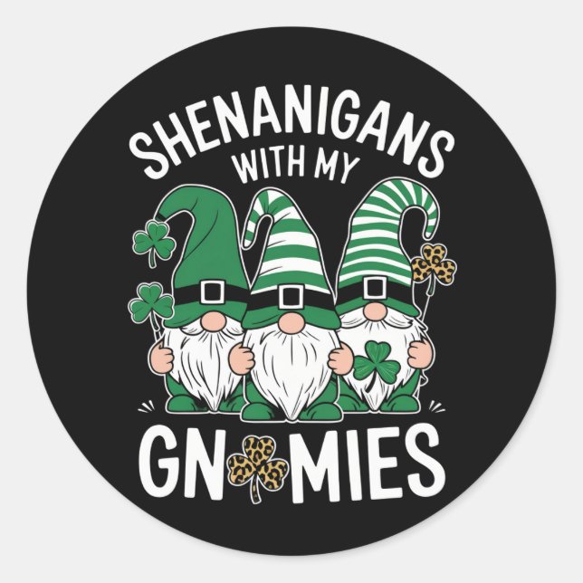 Adesivo Dia de São Patrício Lucky Shamrock Leopard Gnomos (Frente)