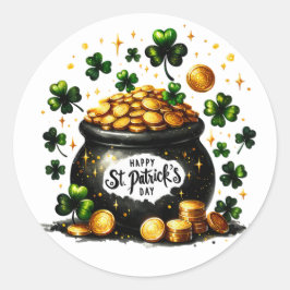 Adesivo Dia de São Patrício Verde-Design Pote de Shamrocks
