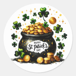 Adesivo Dia de São Patrício Verde-Design Pote de Shamrocks