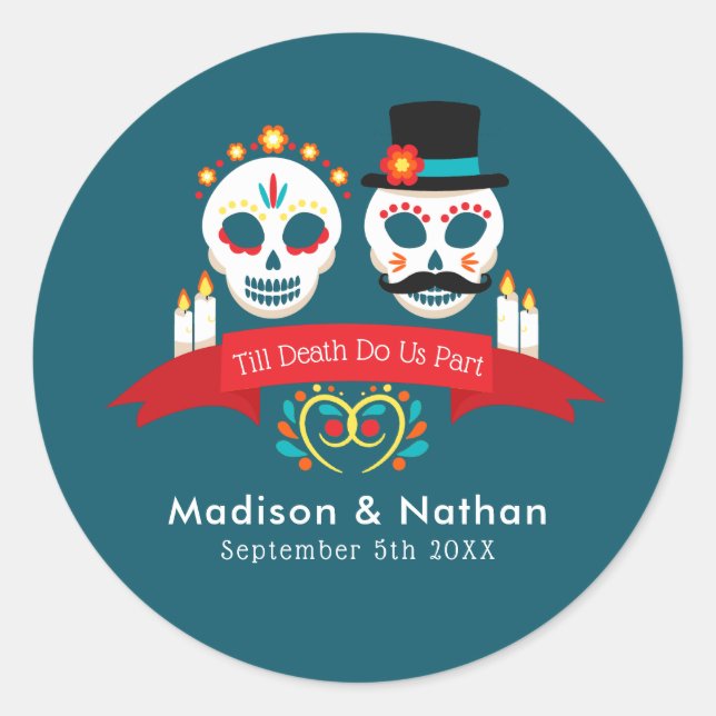 Adesivo Dia do Casamento Gótico do Caveira Morta (Frente)
