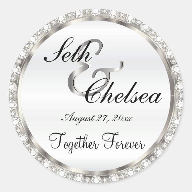 Adesivo Dia do Casamento Prata e Satin Branco e Diamantes  (Frente)