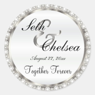 Adesivo Dia do Casamento Prata e Satin Branco e Diamantes