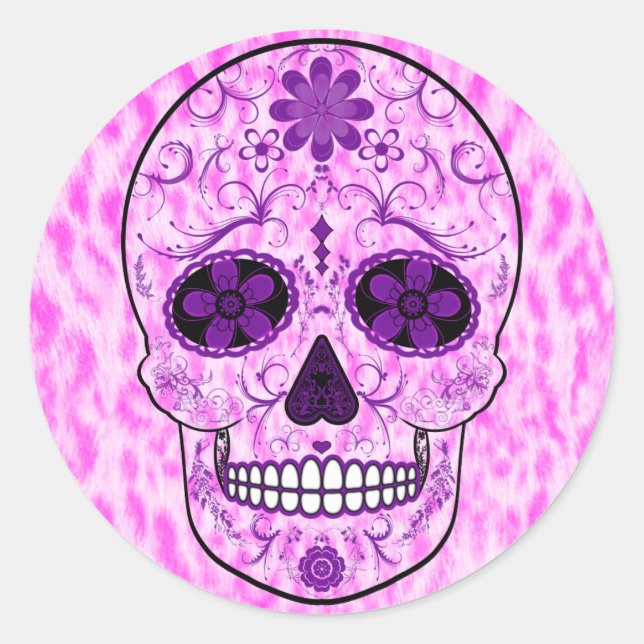 Adesivo Dia do Crânio do Açúcar Morto - Rosa e Roxo (Frente)