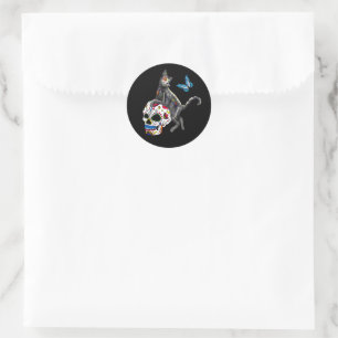 Adesivo Dia Do Crânio E Borboleta De Açúcar De Gato Morto