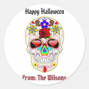 Adesivo Dia do Halloween do Crânio de Açúcar Personaliz