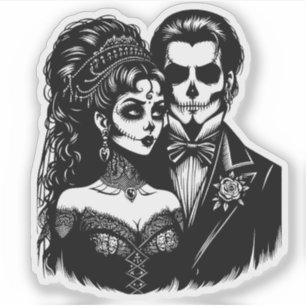 Adesivo dia do morto Art Skeleton gótico Noiva e Groom