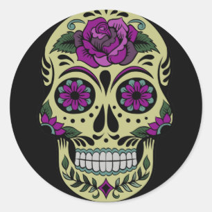 Adesivo Dia do morto com rosa do roxo