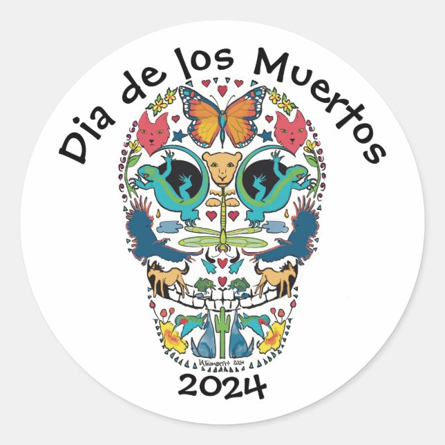 Adesivo Dia do Vinheta Crânio de Açúcar Animal Morto (Frente)