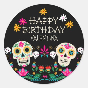 Adesivo Dia dos Mortos Açúcar Caveiras Feliz Aniversário