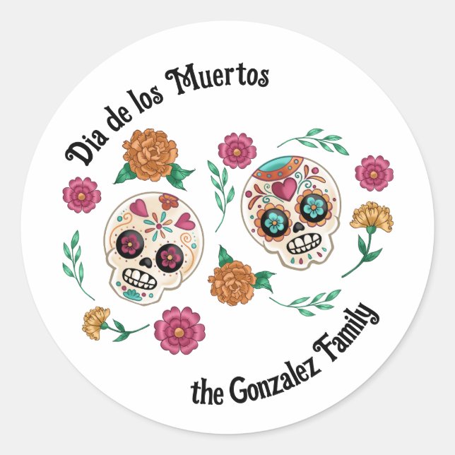 Adesivo Dia dos Mortos Crânios e Flores de Açúcar (Frente)