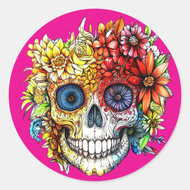 Adesivo Dia dos Mortos da Catrina Calavera com Flores (Frente)