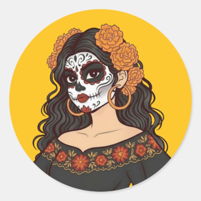 Adesivo Dia dos Muertos da Catrina Marigolds Morta (Frente)