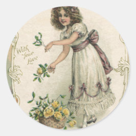Adesivo Dia dos Namorados Vintage, Menina Vitoriana com Ro