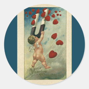 Adesivo Dia dos Namorados Vintage, Querubim com Corações d