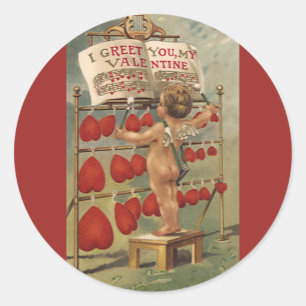 Adesivo Dia dos Namorados Vitoriano Vintage, Cupido e Cora