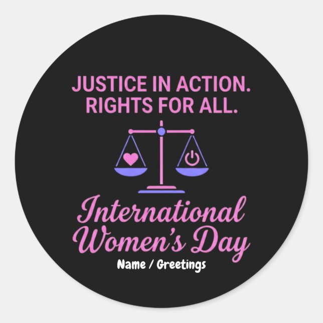 Adesivo Dia Internacional das Mulheres Justiça em Ação Dir (Frente)