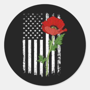 Adesivo Dia Memorial Red Poppy American Flag Veteran Milit