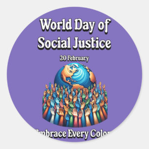 Adesivo Dia Mundial da Justiça Social. Abrace Cada Cor.