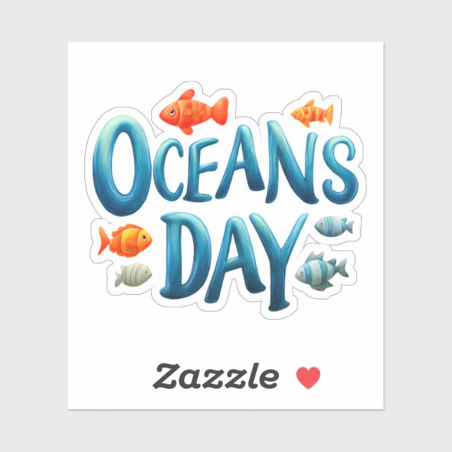 Adesivo Dia Mundial dos Oceanos - Celebração do Dia dos Oc (Folha)