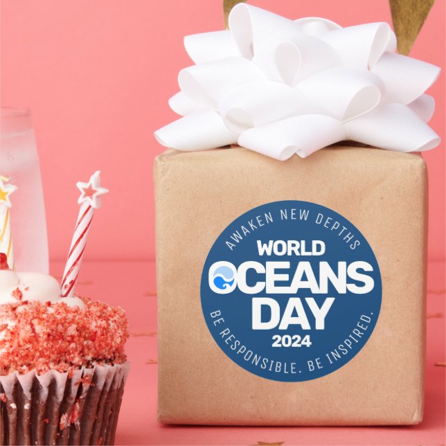 Adesivo Dia Mundial dos Oceanos Ondas Terrestres Azuis Est (Festa)