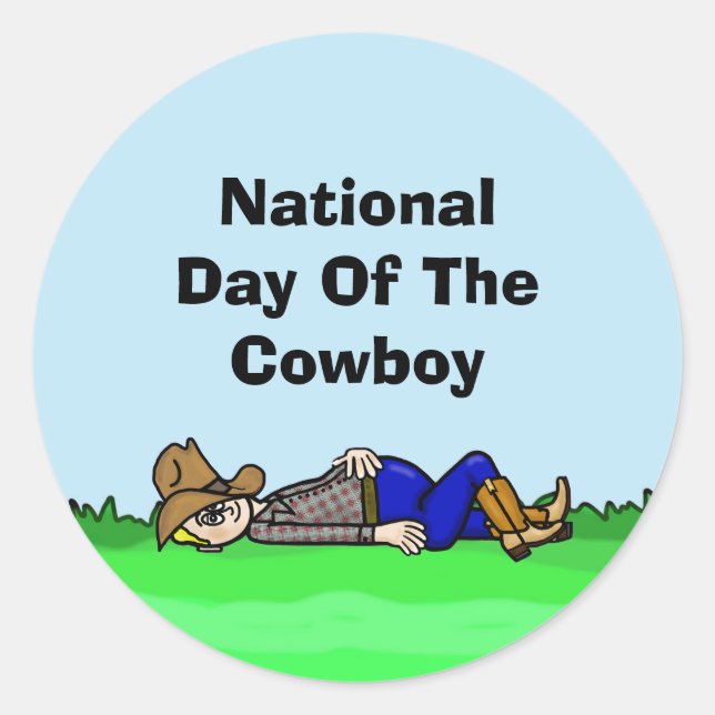 Adesivo Dia Nacional Do Vinheta De Cartoon Da Cowboy (Frente)