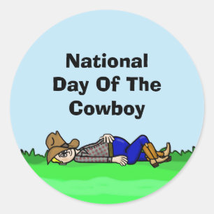 Adesivo Dia Nacional Do Vinheta De Cartoon Da Cowboy