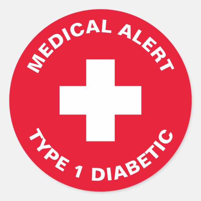 Adesivo Diabetes Alerta Médico Tipo 1 Vermelho Diabético (Frente)