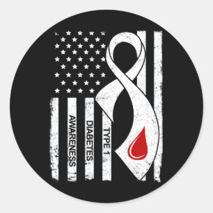 Adesivo Diabetes Vintage Cinza Ribbon American Flag Tipo 1