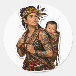 ADESIVO DIAK MÃE E BEBÊ TRIBAL BORNEO ARTE