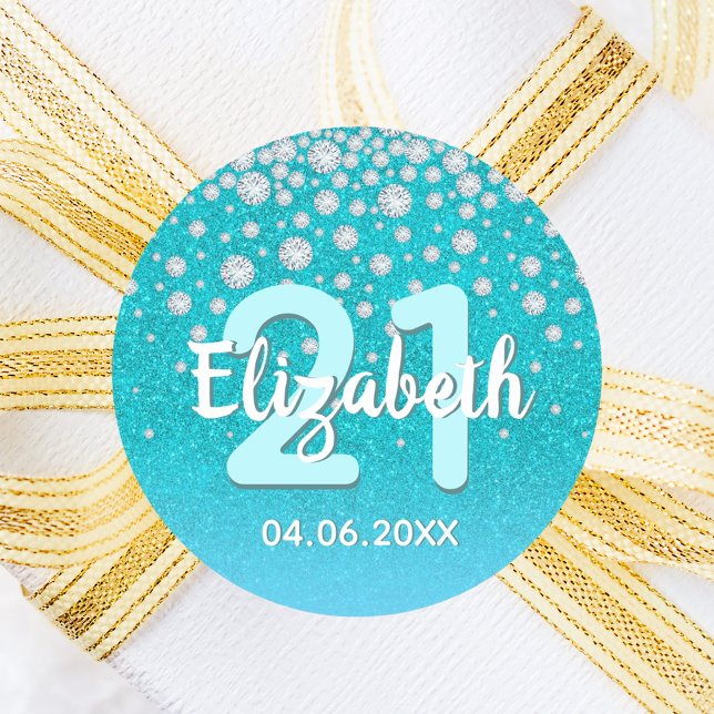 Adesivo Diamante aniversário de 21 anos azul-lacrimejante (Criador carregado)