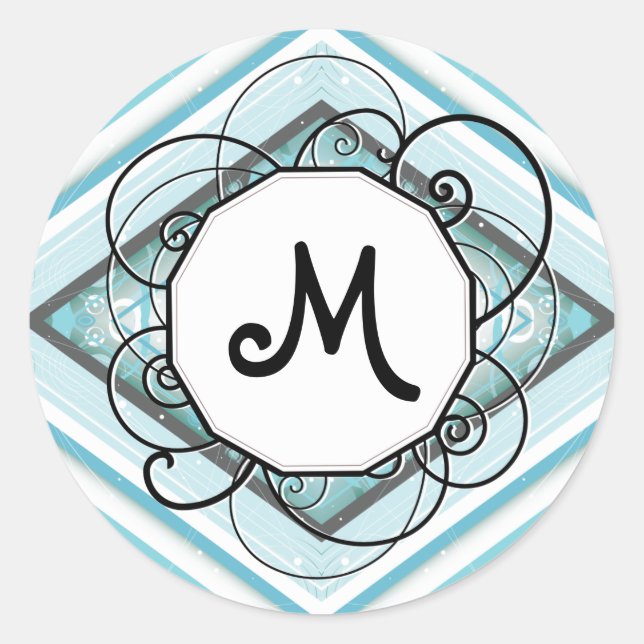 Adesivo Diamante de Faixa Moderna, Azul-Gelo, com Monogram (Frente)