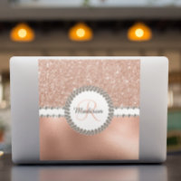 Diamante do Monograma Dourado laptop do Rosa Stick