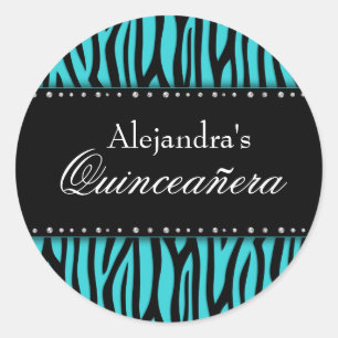 Adesivo Diamantes azuis Quinceanera da zebra da cerceta